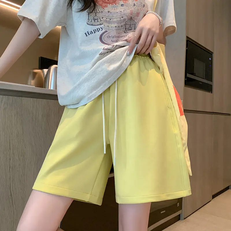 

2026 Fashion Solid Color Sports Shorts Female Summer New High Waist Loose Shorts Women Thin Ice Silk Casual Short Pants U03