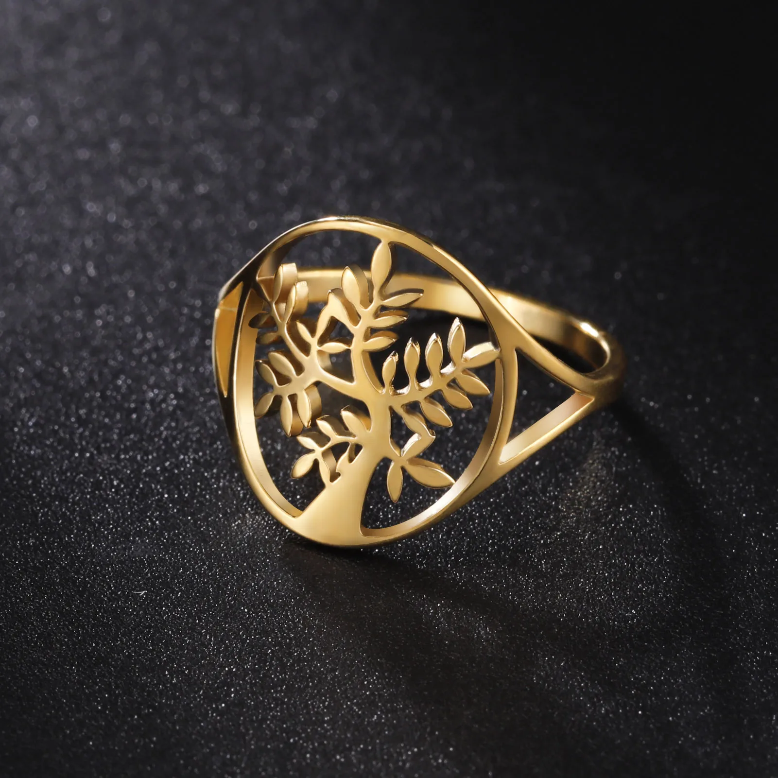 HIPEE 316L Stainless Steel Rings Hollow Tree Of Life Ring For Women Man Personalized Trendy Engagement Wedding Jewelry Gifts