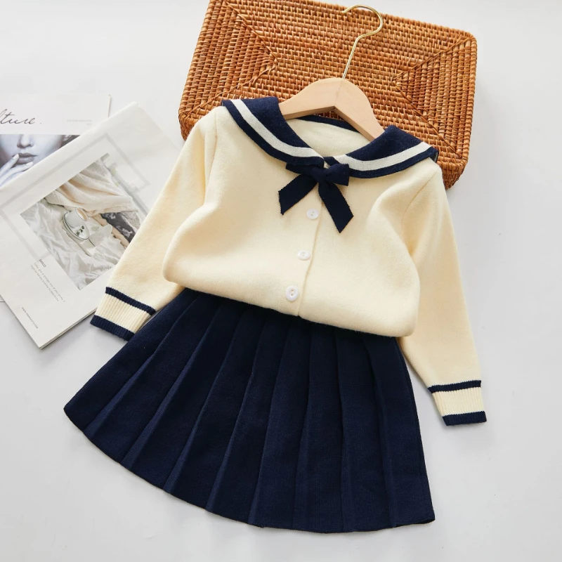 

Baby Girl Clothes Sets Autumn Winter Warm Knitted Sweaters Cardigan Tops+skirt Two Piece Children Clothing Suits Girls Outfits