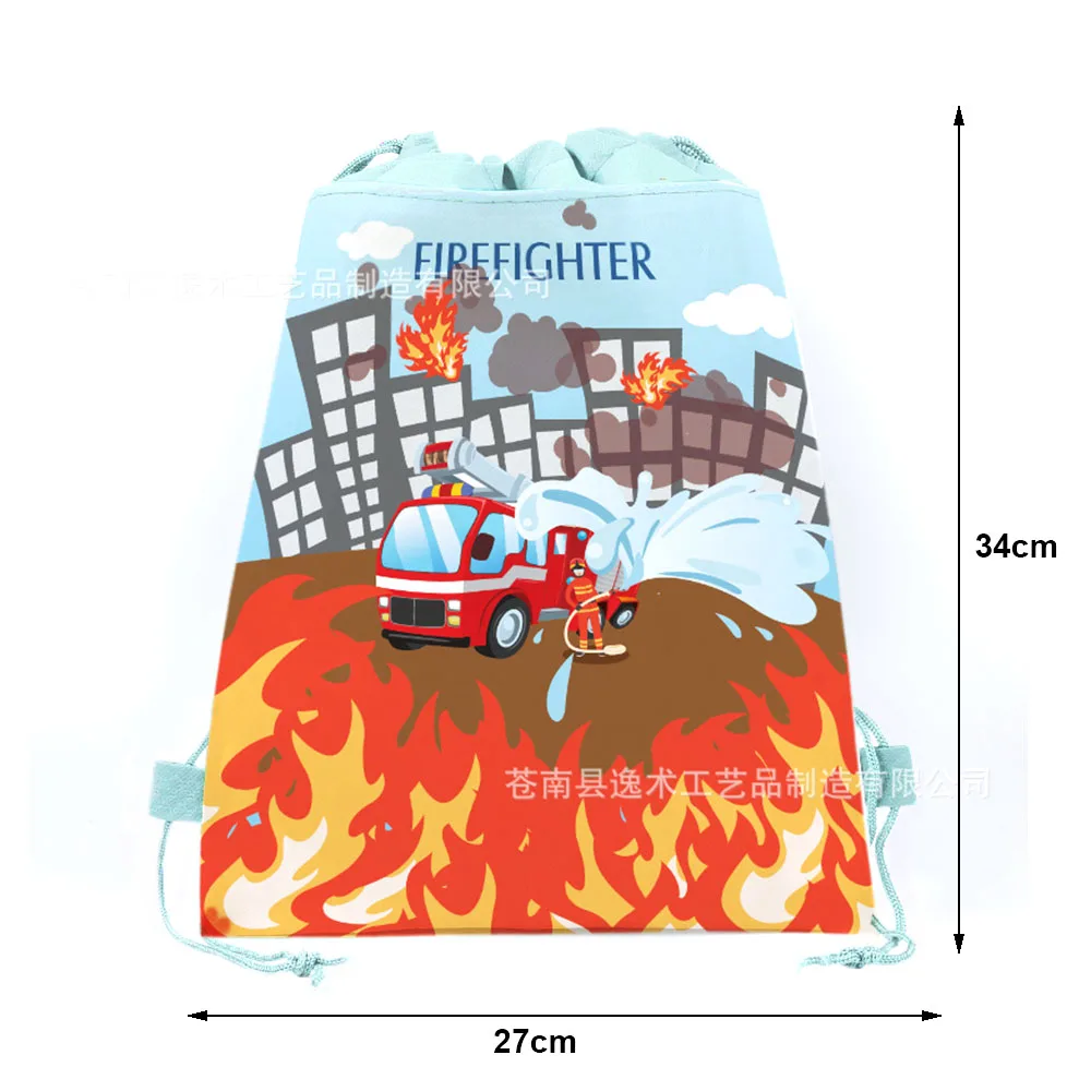 10/30/50pcs Firetruck Drawstring Bags Nonwovens Backpack Fire Truck Birthday Party Decor Fire Fighter Theme Supplies Boys Favors