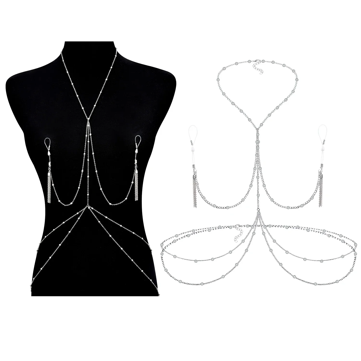 Fake Nipple Piercing with Chain Non Piercing Fake Nipple Rings with Choker Necklaces for Women Adjustable Nipple Clamps  Jewelry