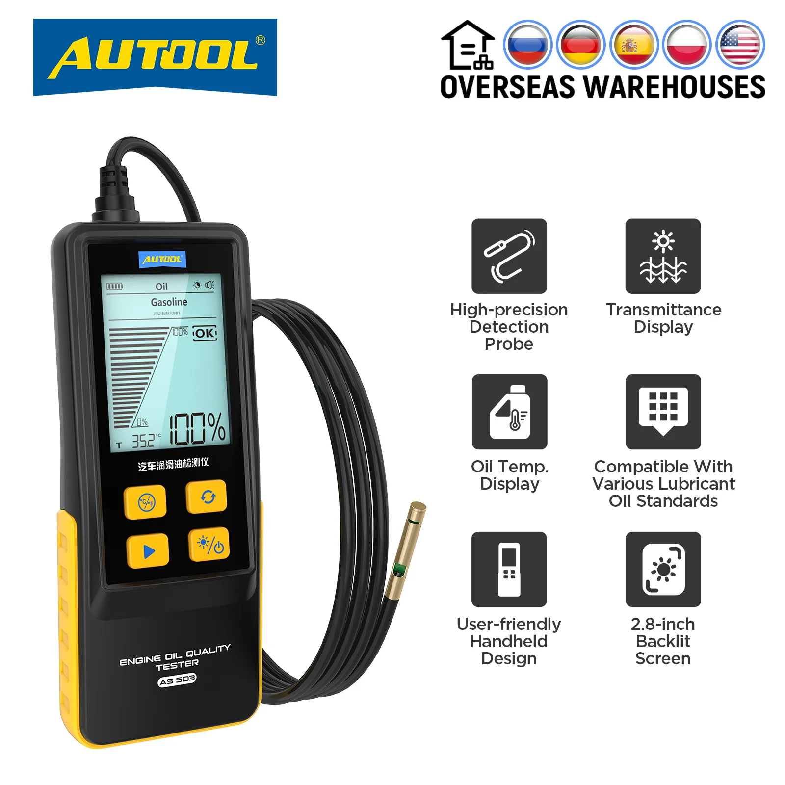 AUTOOL AS503 Car Engine Oil Tester Transmittance of Petrol Gasoline and Diesel for Car Engine POA Oil Quality Temperature °C °F