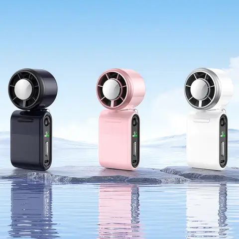 N620C Mini Turbo Handheld Fan with Ice Cooling, Foldable Desktop & Wearable Neck Fan with 3000mAh Battery