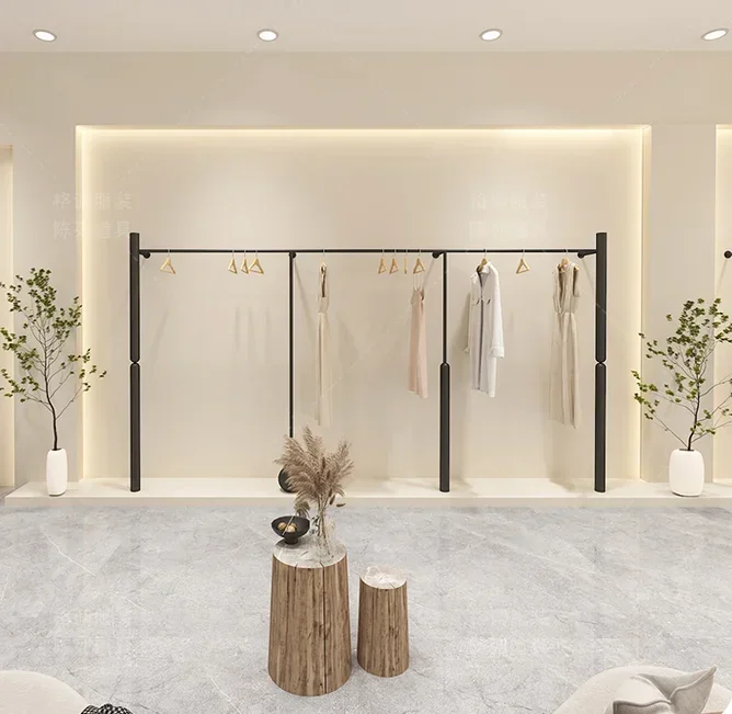 

Clothing store shelves display hanging racks on the wall, display racks for women's personalized light luxury clothing racks