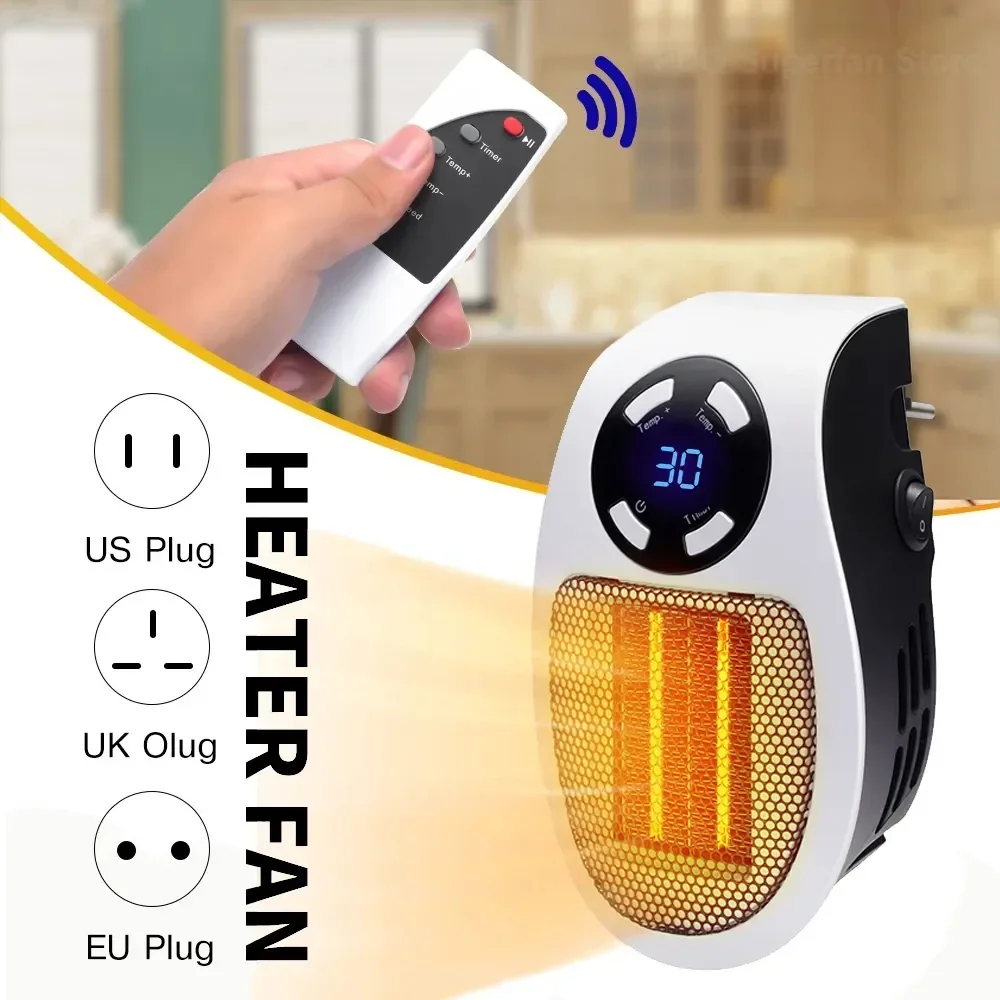 500W Portable Heater Electric Heater Home Appliance Heating Stove Remote Warmer Machine Plug in Wall Room Heater