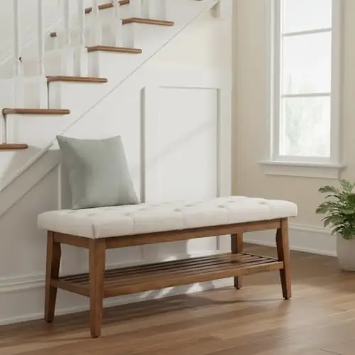 Entryway Shoe Bench, End of Bed Bench,Upholstered Button-Tufted Bench for Kitchen, Fabric Ottoman Bench for Living