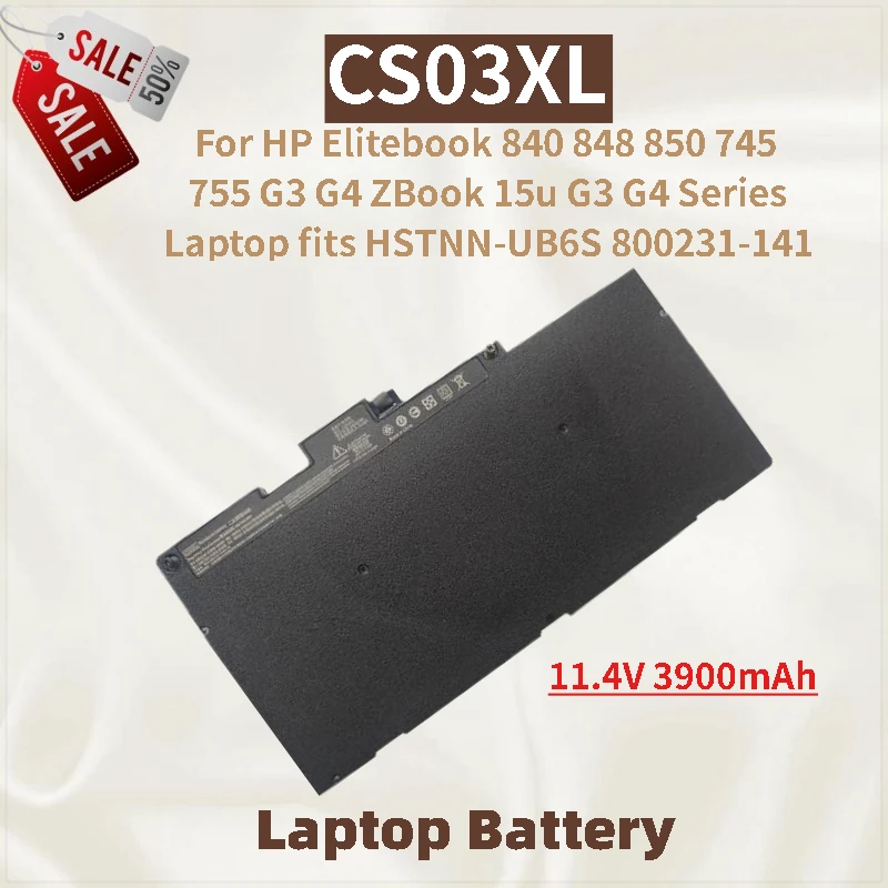 

Laptop Battery CS03XL 11.4V 3900mAh for HP Elitebook 745 755 840 848 850 G3 G4 and ZBook 15u G3 G4 Series New High Quality