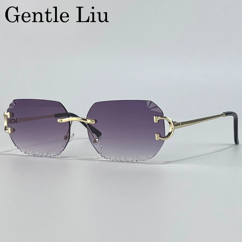 

Vintage Square Rimless Sunglasses Men 2025 Luxury Brand Trendy Frameless Punk Sun Glasses Cut Edge Gradient Eyewear UV400 Shades