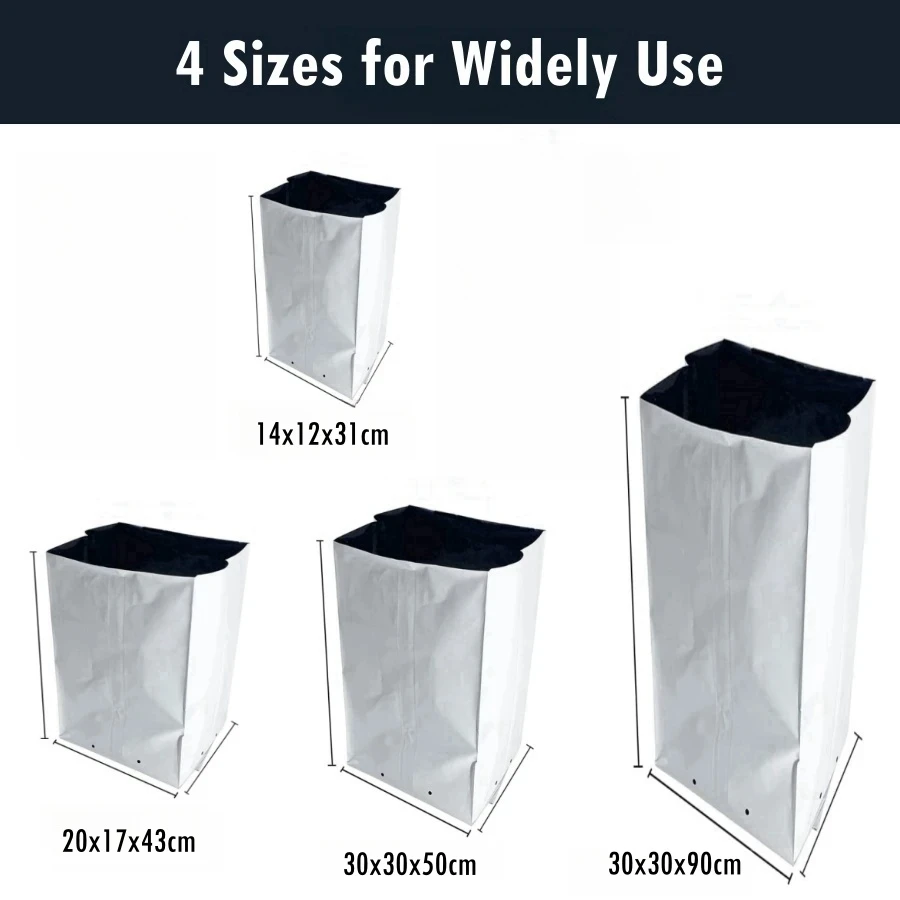 Thick PE Grow Bags for Plants Seedling Nursery, White and Black Film Containers for Potting, Rooting Accessory, 6 Sizes