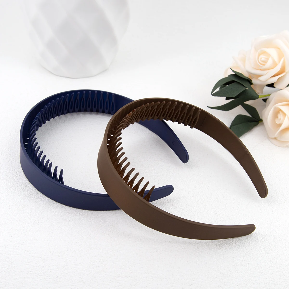 2.5cm 30Teeth Hair Hoop Plastic Hair Bands for Women Girls Flower Solid Color Headbands Designer Wide Hairband Hair Accessories