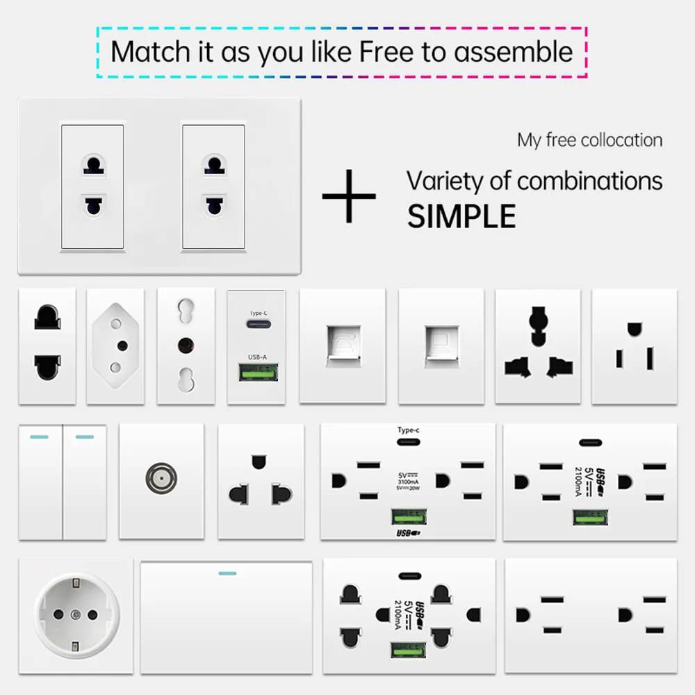 EIOMR 2 Holes American Standard Socket 118*72mm 1/2/3 Gang Wall Electrical Outlets 15A 110V-250V Wall Light Switch Decor Outlets