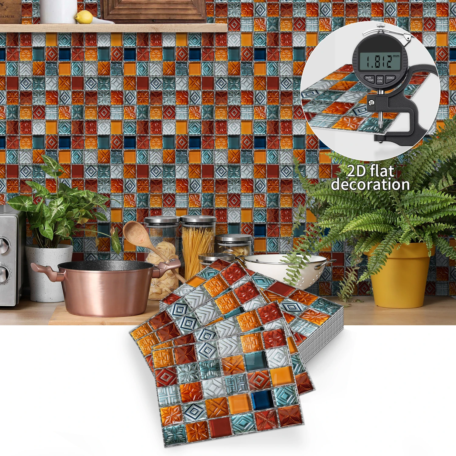 

6.7x9 inch self-adhesive mosaic tile wall sticker for kitchen, bathroom, splash proof home wall decoration