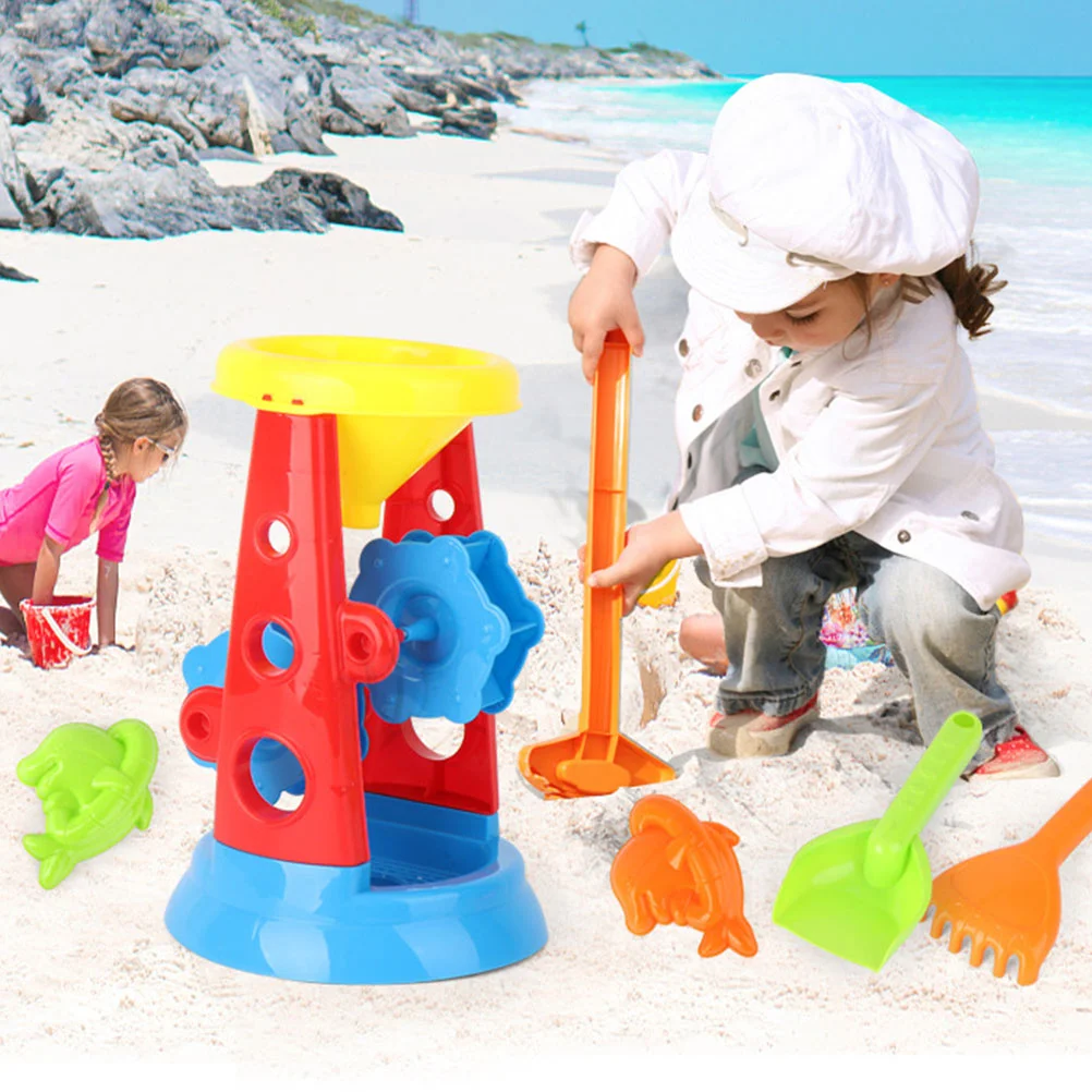 5PCS Plastic Beach Toys Set Sand Bucket Toy Sand Clock for Beach Kids Playing Outdoor Plastic Toy