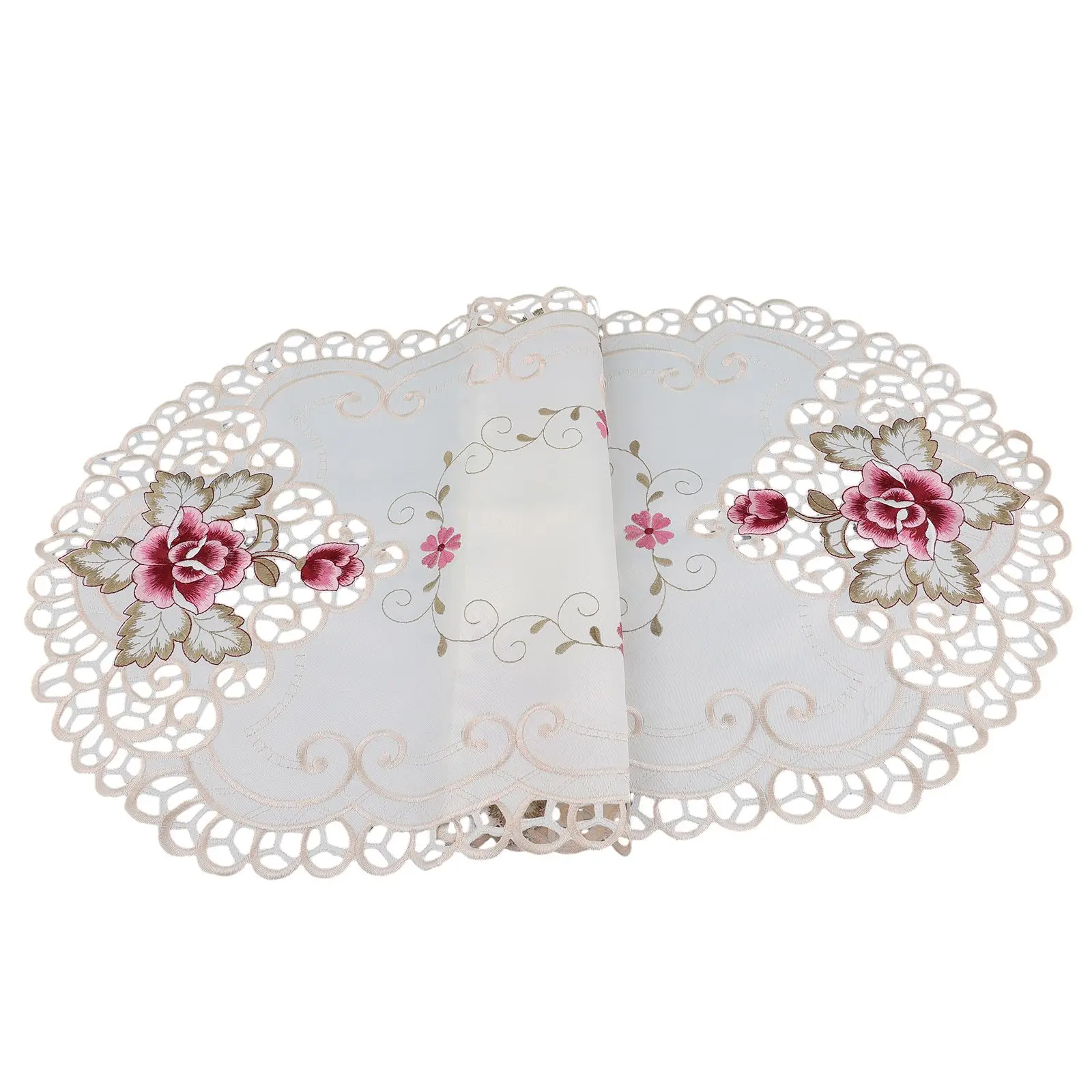 Decorative White Oval Lace Tablecloth Doily with Floral Embroidery for Home Settings Special Events and Celebration Dinners