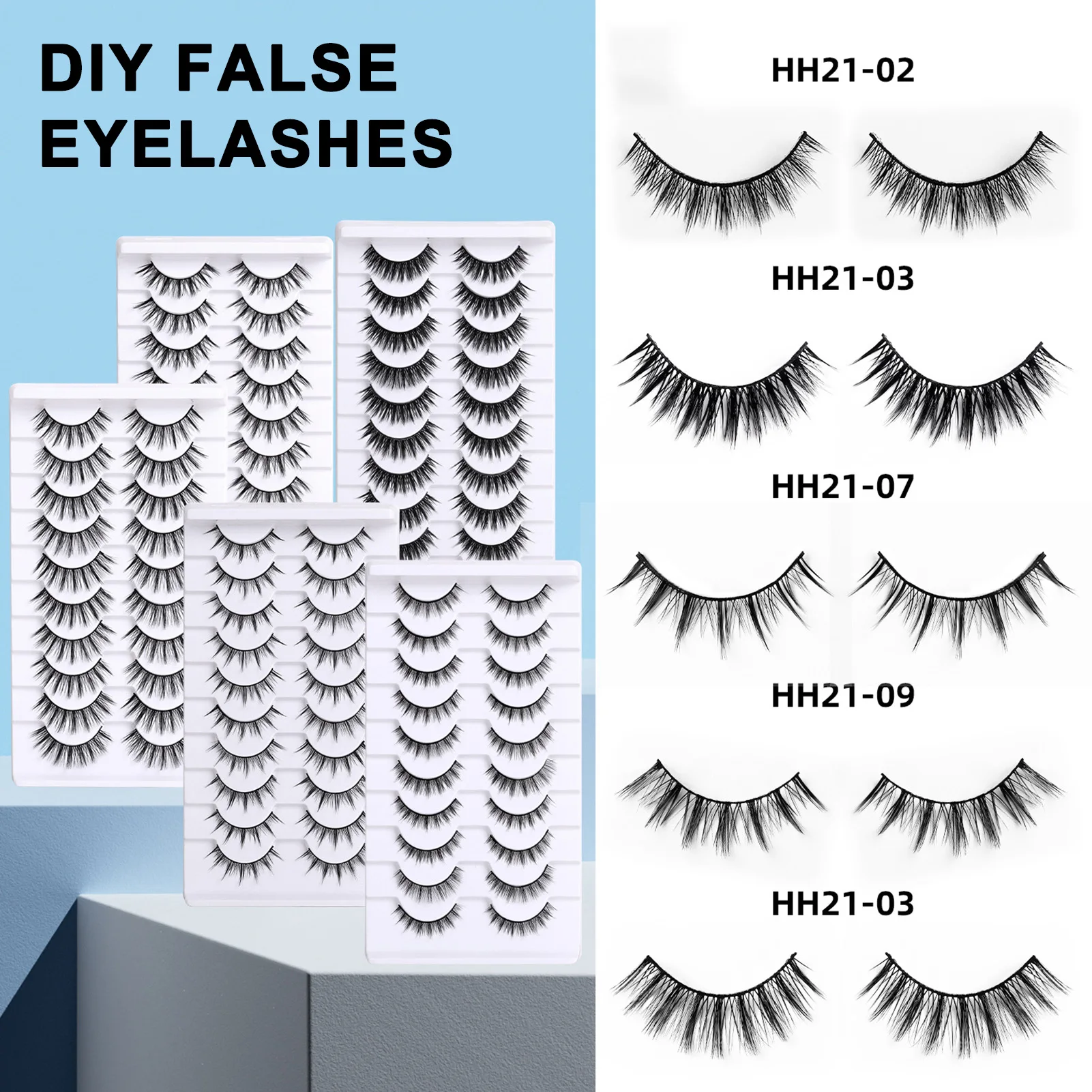 10 pares de cílios de tira natural de volume 3D estilo americano mulher DIY Anime cílios de tira completa adequados para maquiagem de festa feminina