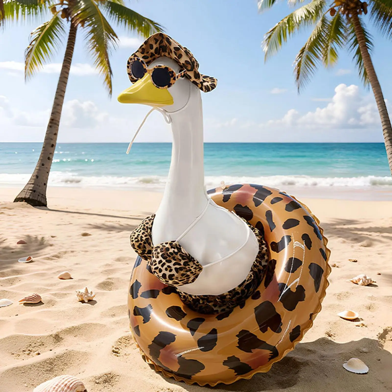23 Inch Porch Goose Outfits Bikini With Swim Ring Hat Leopard Decoration Large Porch Goose Outfits For Garden Parties Festivals