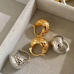 Modern Stainless Steel Chunky Gold Plated Hoop Earrings for Women Rhinestones Thick Basket Huggie Jewelry Women Gift