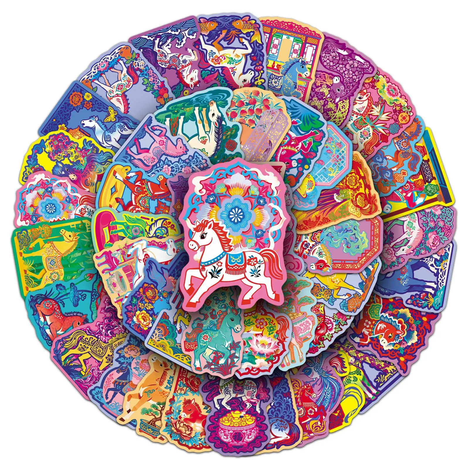 

50PCS Year of the Horse Cartoon Graffiti Sticker Spring Festival New Year Decal Creative DIY Phone Case Water Cup Guitar Desk