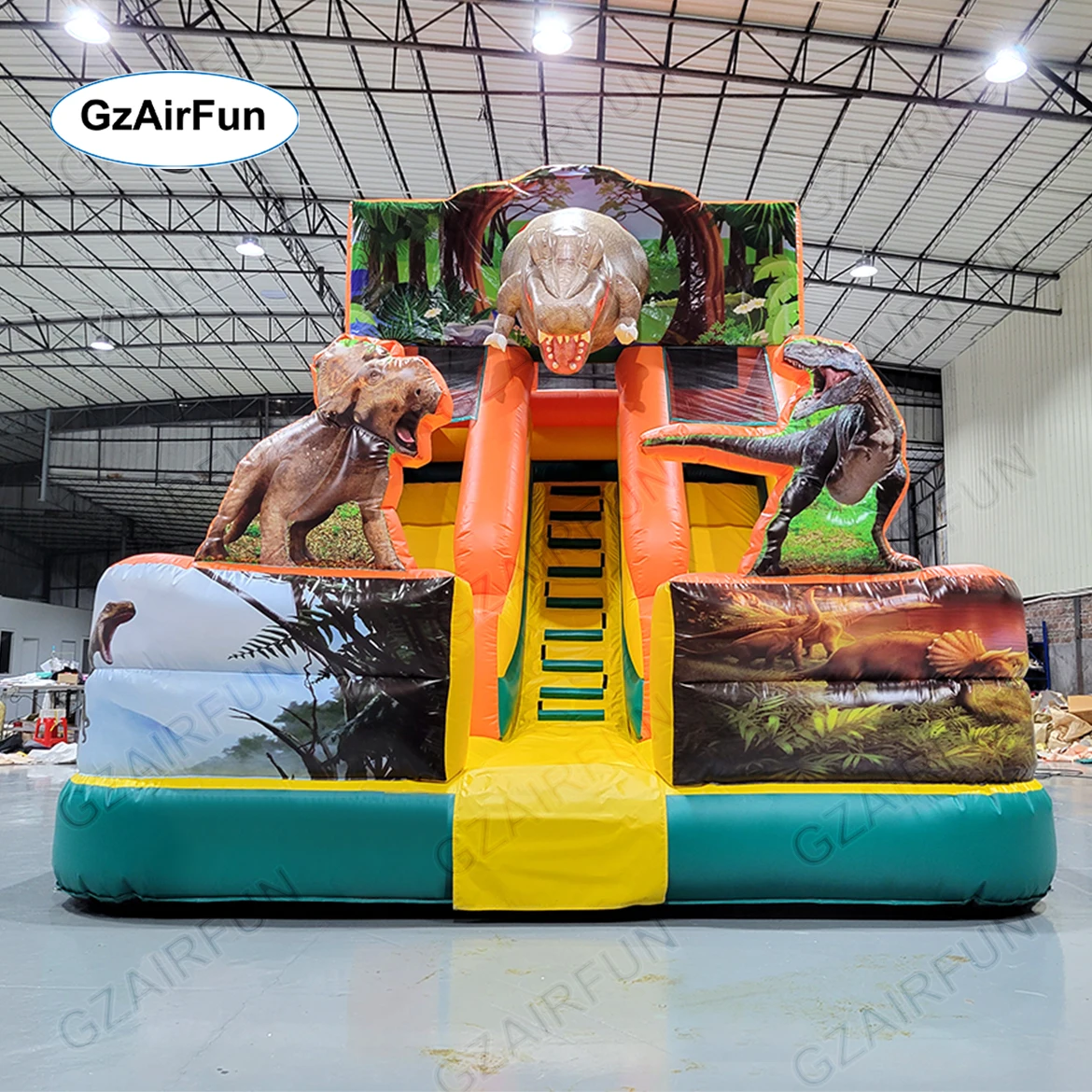 

Custom Outdoor Commercial Playground Inflatable Slide Kids Double lane Slide Inflatable Dinosaur Slide