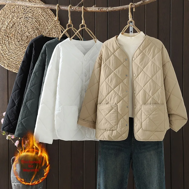 

Высококачественная женская круглая стеганая хлопковая куртка большого размера, осенне-зимняя новинка, свободная посадка для поездок на работу, с кетками