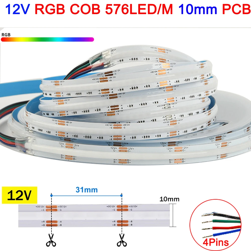 5 m SPI RGB RGBW RGBCCT COB LED-striplicht DC12V 24V 840 784 720 576 LEDs / M Flex FCOB LED-tape Licht dimbaar lineair linttape