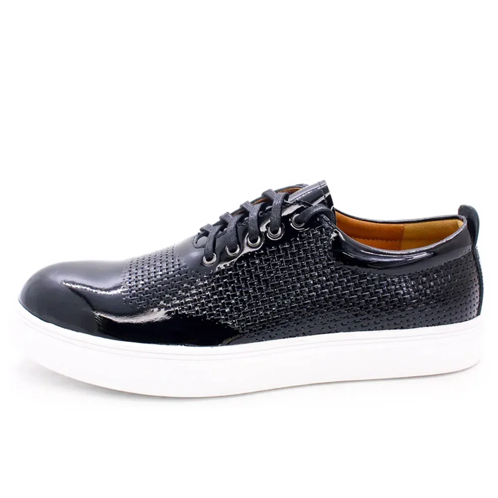 Luxury Men\'s Black Patent Leather Casual Shoes High Quality Lace-Up Italian Sneaker Design Brand Flats for Men