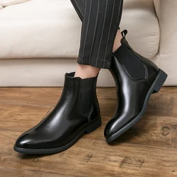 Black Men Handmade Busines Ankle Boots Brand Italy Dress Chelsea Boots for Men Leather Classic Office Shoes Large Size 38-48