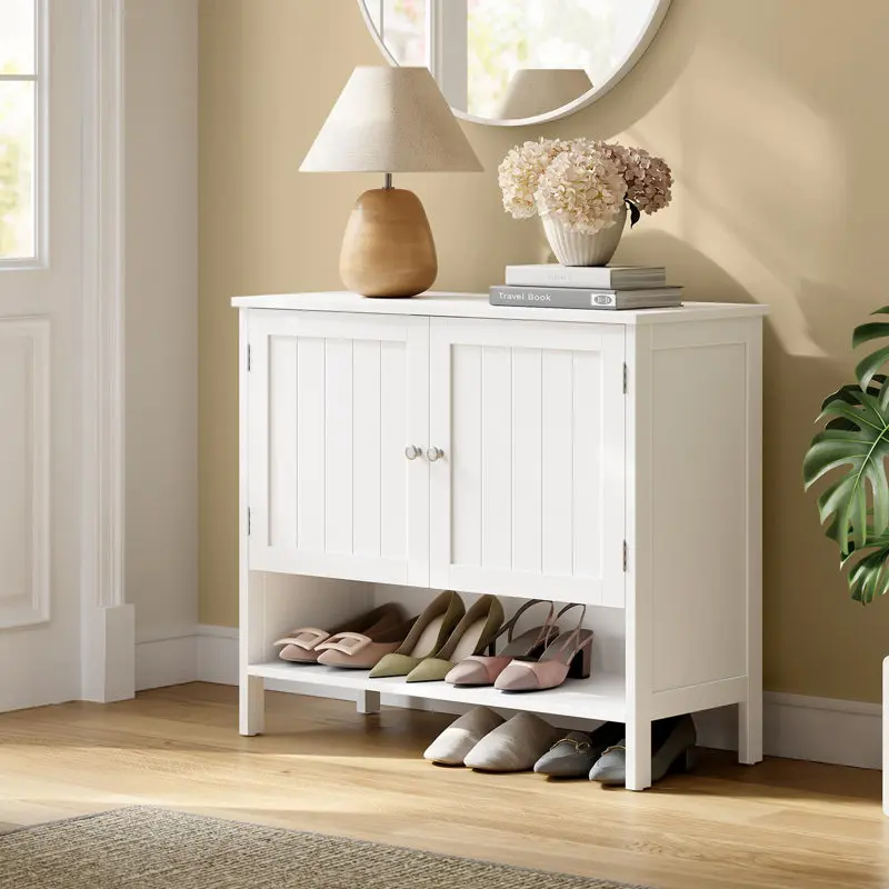 Hot Sale White Wood 12 Pair Shoe Storage Cabinet
