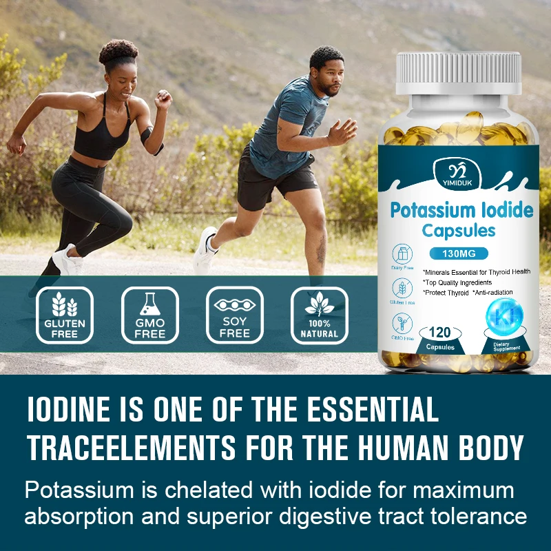 Potassium Iodide Supplement Capsules 130 mg Dietary Thyroid Support Protectant KI Iodine Tablets Vitamin Optimum Potassium