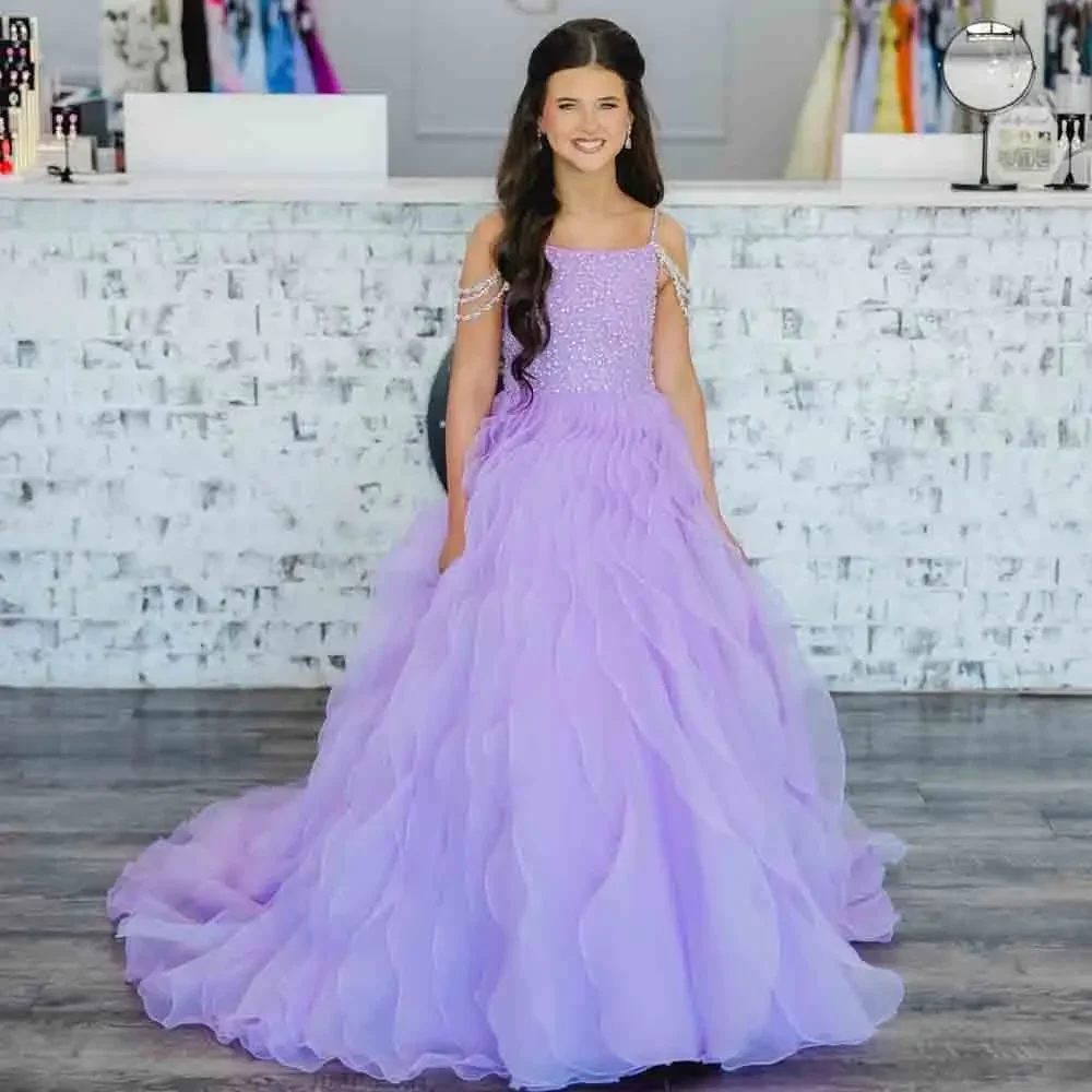 Custom light luxury dress women wedding guest gown girls wedding gown birthday party pageant beaded ruffle tulle trailing gown