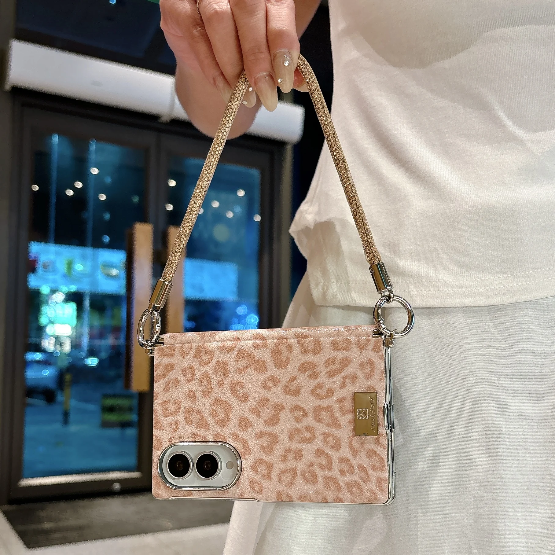 Fashion Leopard Print Leather Phone Case for Samsung Galaxy Z Fold8 Fold8 Wide Shockproof Hinge Protection‌ Strap Slim fit Cover view 4