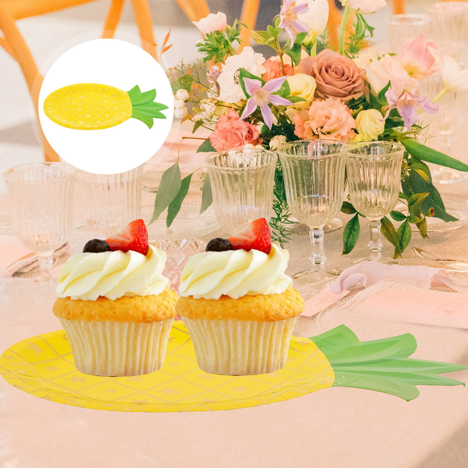 

8Pcs Pineapple Party Paper Plates Disposable Dinnerware Perfect for Birthday Baby Shower Wedding Party Cake Dessert Serving