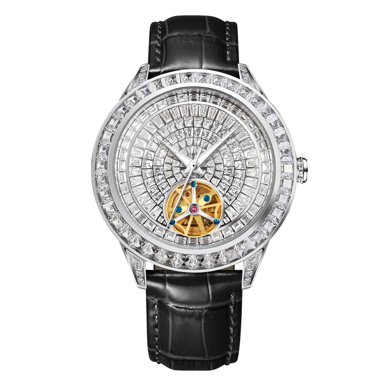 2025 Nieuw Haemmer Jacob Diamond Face Tourbillon mechanisch herenhorloge Echt leer gloeiend mechanisch herenhorloge