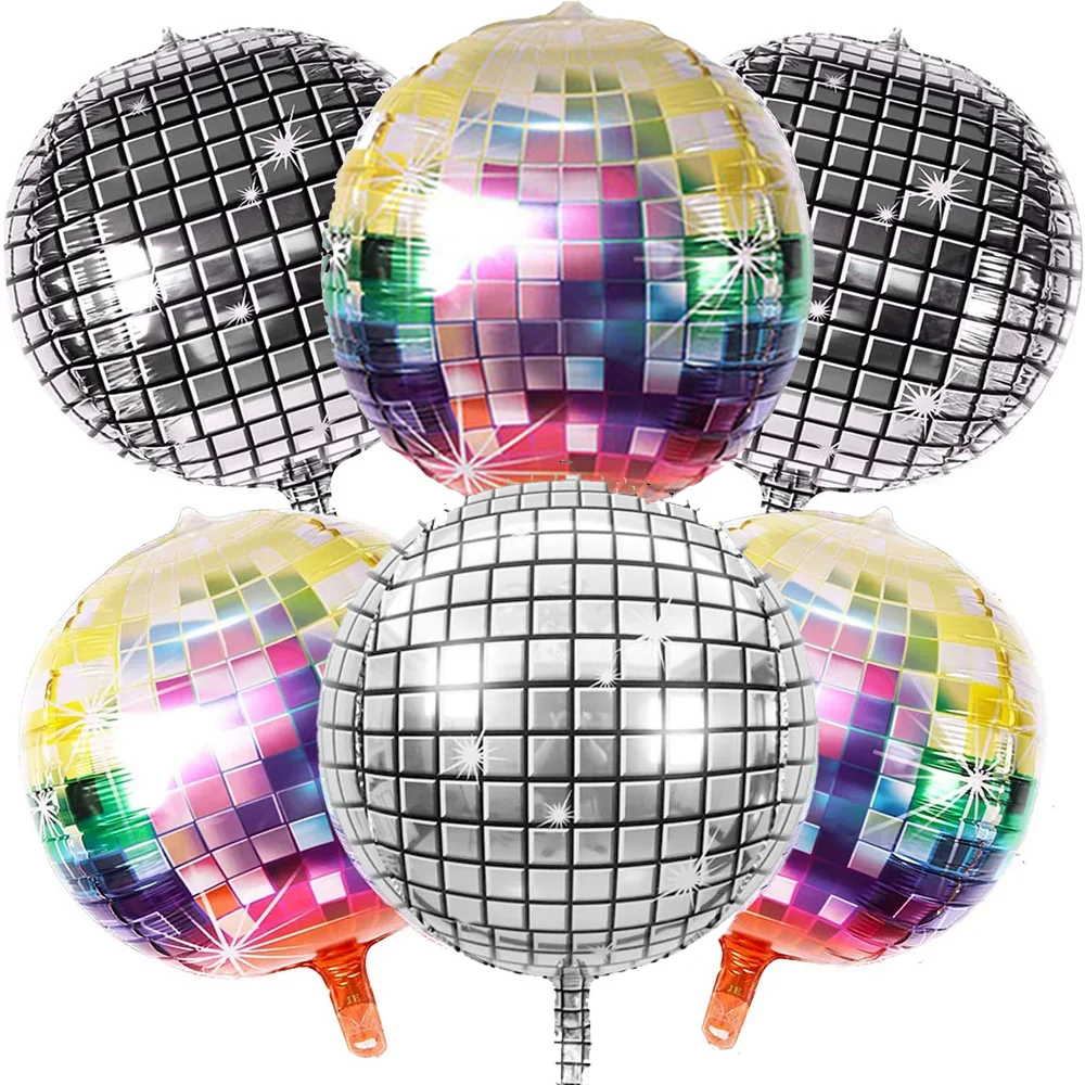 

6 Pcs Disco 4D Ball Balloons Multicol Silver Disco Balloons Birthday Bachelorette Party 80s 90s Theme Party Decorationsor