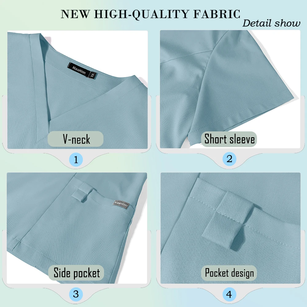 Unissex conjunto de calça reta médico enfermeira uniforme de enfermagem feminino beleza workwear bolso superior + calça uniforme de cirurgia médica roupas de trabalho