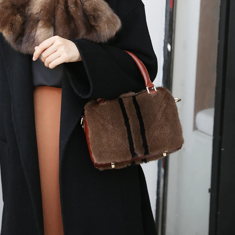 

New Whole Skin Mink Fur Women's Bag Cow Leather Leather Handbag Mink Fur Bag Women's Shoulder Bag Autumn and Winter