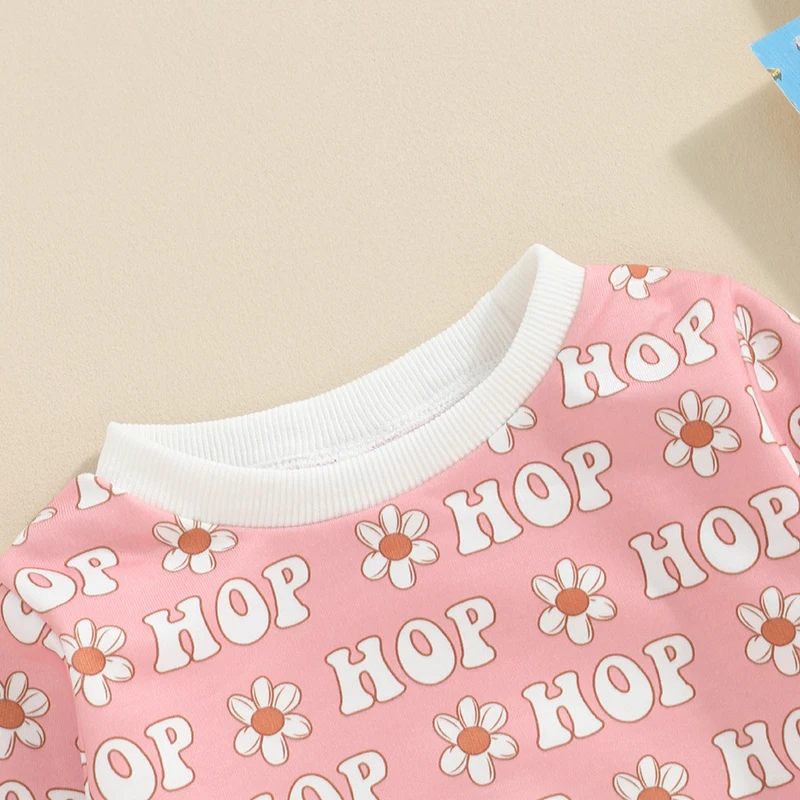 

Toddler Girls Sweatshirts Easter Clothes Letter Flower Print Crew Neck Long Sleeve Infant Pullovers Baby Spring Tops