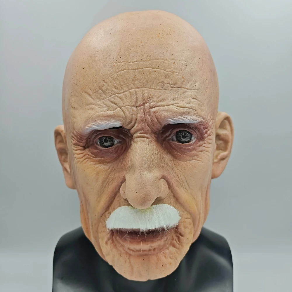 Realistic Old Man Latex Mask With White Beard Wrinkle Skin Texture Halloween Christmas Cosplay Party Costume Accessories Props
