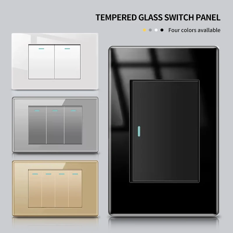 

Тип 118 США Мексика 1/2/3/4/Gang 2-позиционный настенный выключатель света Бразилия Корея Панель из закаленного стекла ВКЛ. ВЫКЛ. Кнопочный кулисный переключатель питания