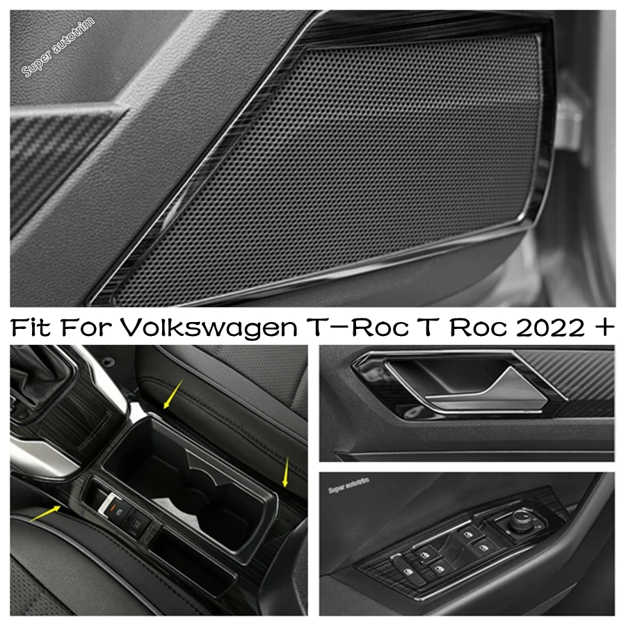 Window Lift Switch Panel Car Door Audio Speaker Tweeter Cover Trim For Volkswagen T-Roc T Roc 2022 - 2024 Black Brushed Interior