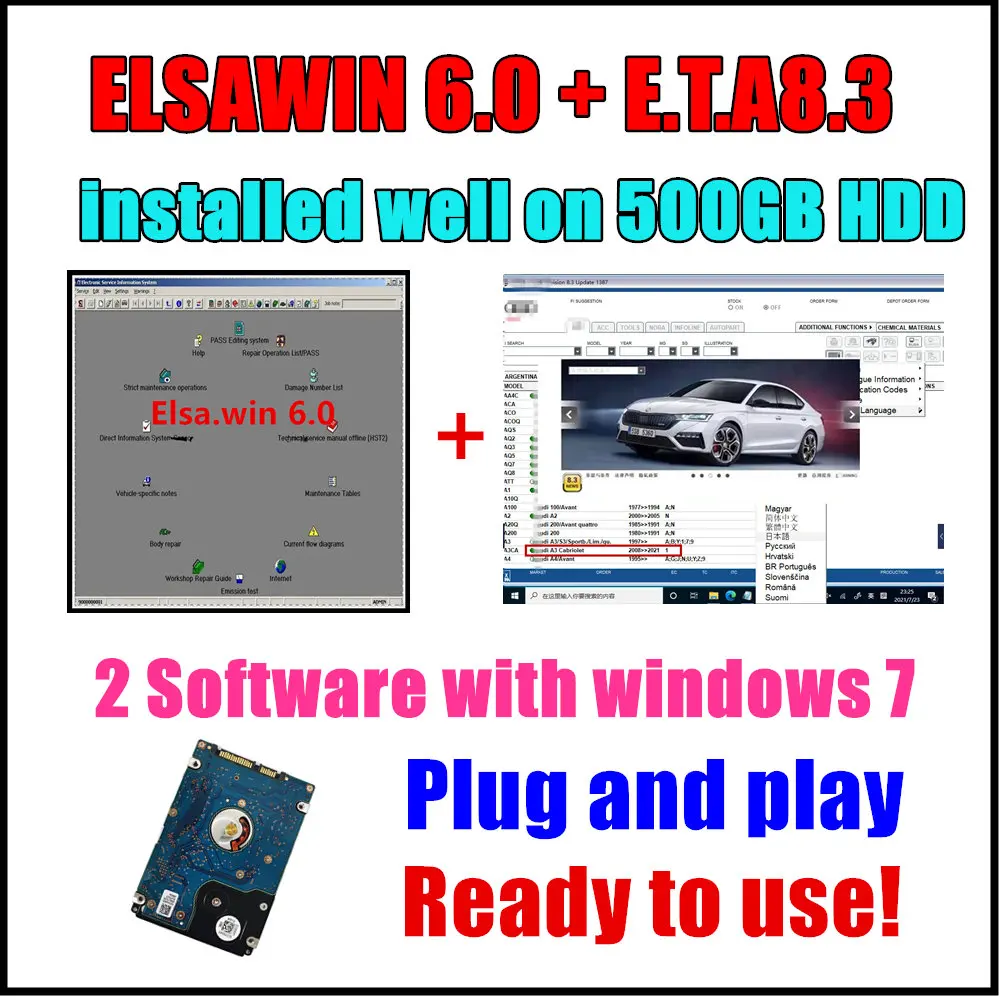 Elsa win For V-W For A-udi S-EAT Newest E T/ K 8 .3 + Elsawin 6.0 installed well on 500GB HDD with windows 7 system ready to use