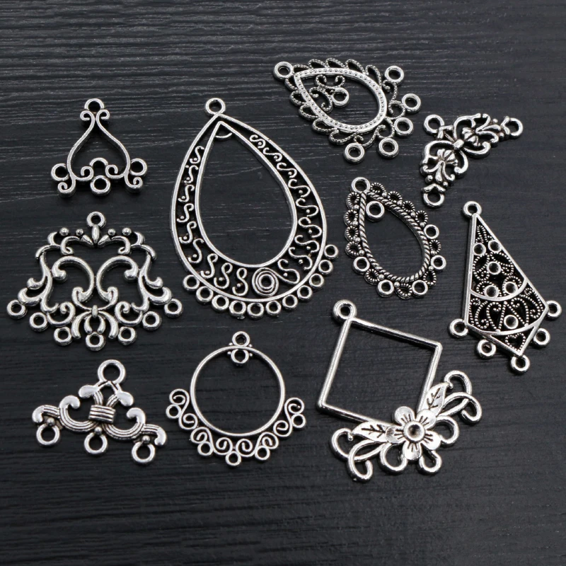 20pcs Antique Silver Plated Multi-Styles Vintage Flower Retro Connector Charm Pendant DIY Necklace Jewelry Findings Accessories