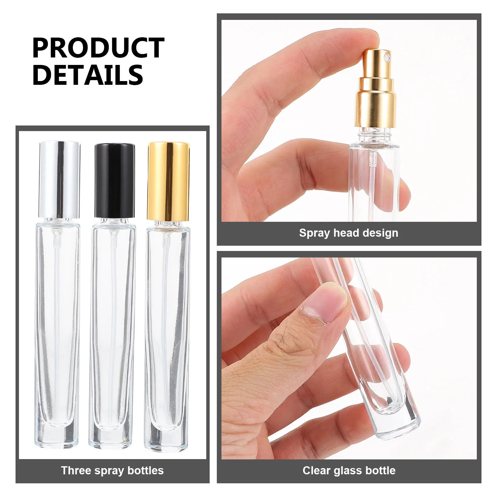 3Pcs Portable Glass Spray Bottle Empty Refillable Perfume Dispenser Travel Friendly Leakproof Airtight Design for Outdoor Makeup