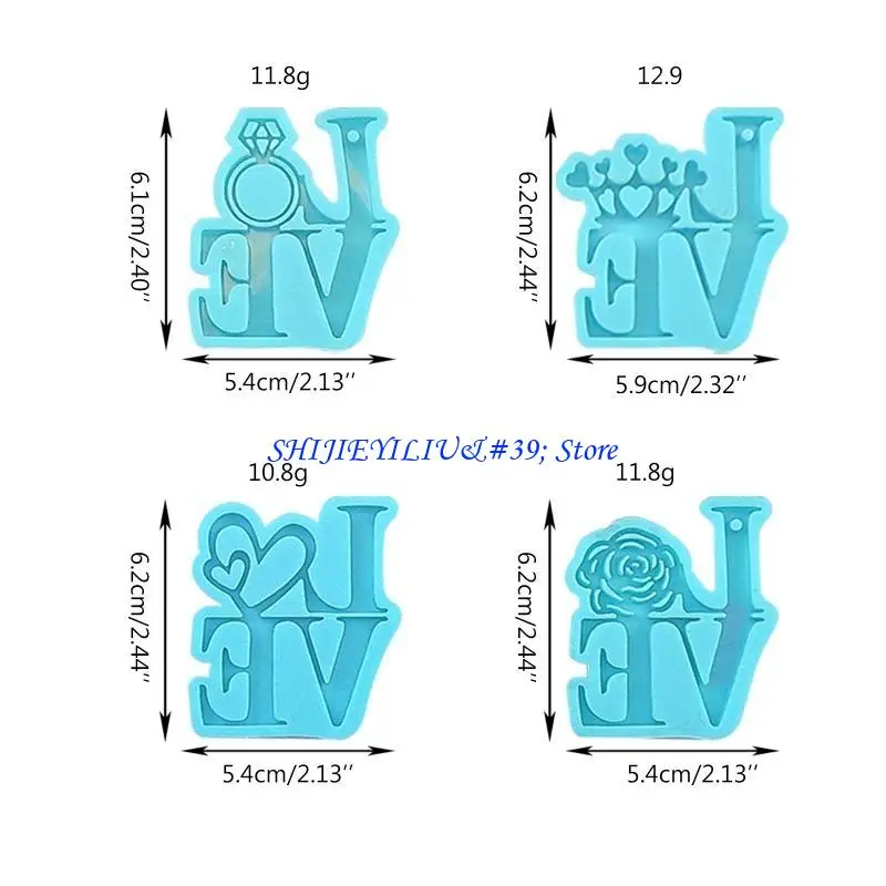 E21F قالب سلسلة المفاتيح السيليكون مع ثقب DIY بها بنفسك ديكور الراتنج قلادة قالب عيد الحب