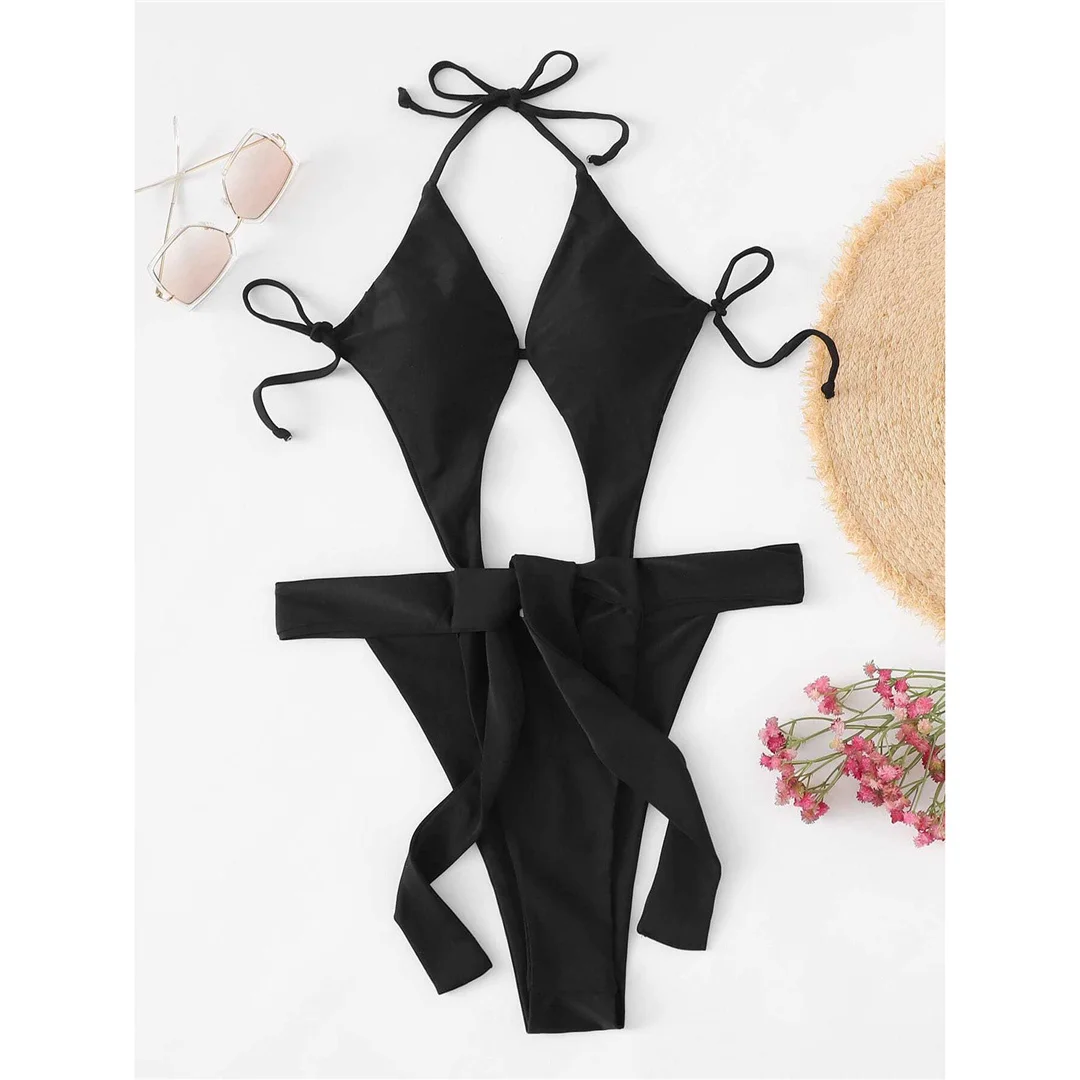 Sexy Cut-Out Neckholder Trikini mit hohem Beinausschnitt, einteiliger Badeanzug, Damen-Bademode, weiblicher Monokini, gepolsterter Badeanzug, Badebekleidung, Schwimmanzug V7968 – Detail 10