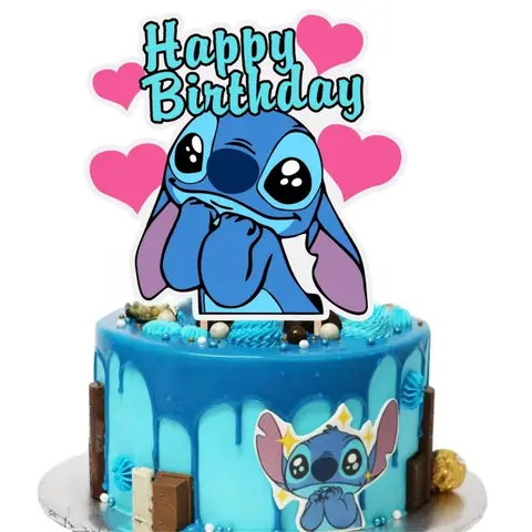 릴로와 스티치 케이크 토퍼 어린이 생일 축하 파티 케이크 장식 아이 생일 베이비 샤워 스티치 파티 용품