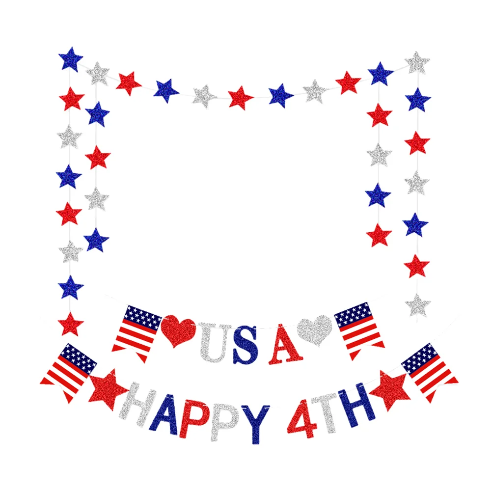 

2 Sets Flag Independence Day Latte Bunting Banners Party Hanging Glitter Powder Paper Flags