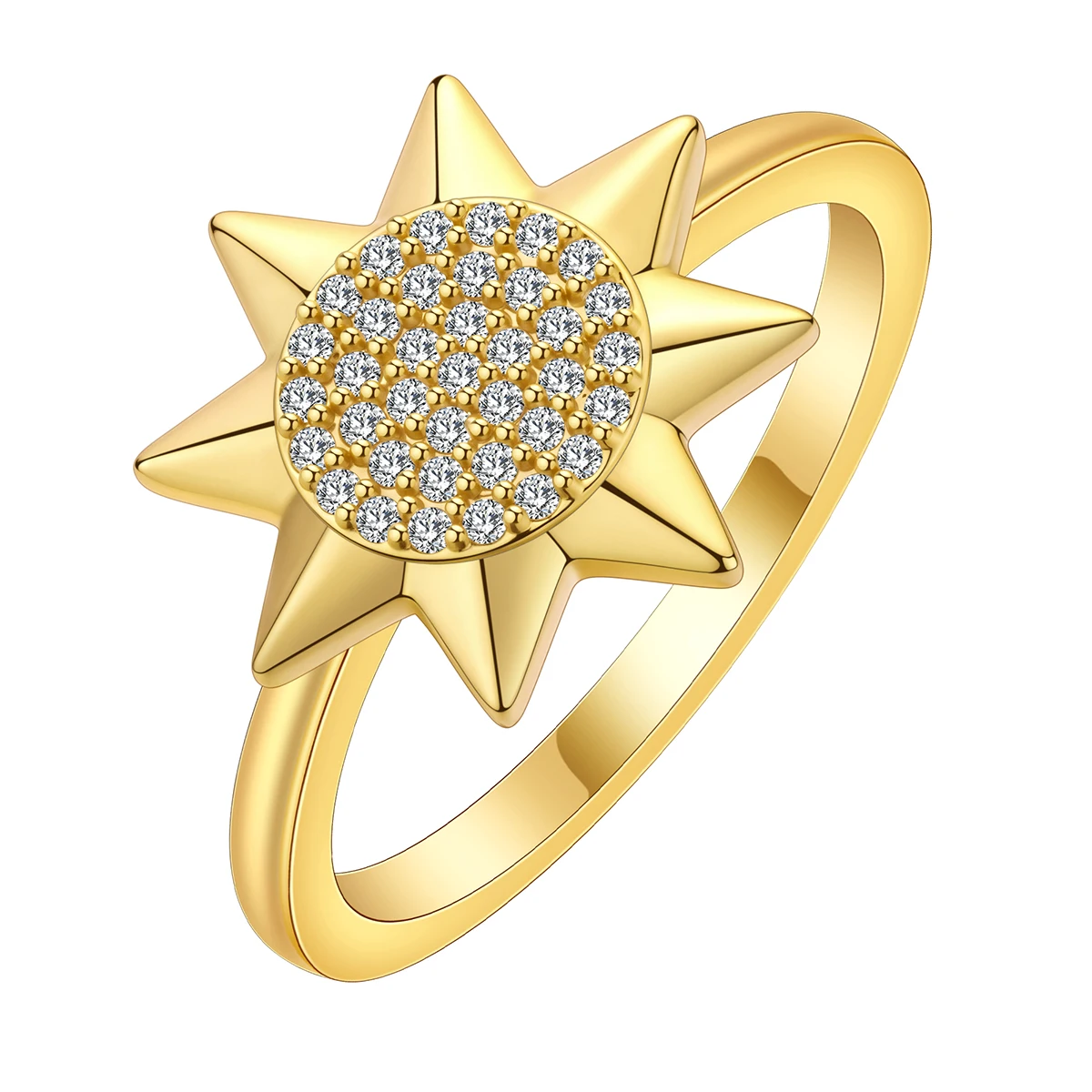 QIAMNI Trendy Sun Star Crystal Zircon Wedding Zircon Finger Rings For Women Men Charm Party Anniversary Jewelry Birthday Gift