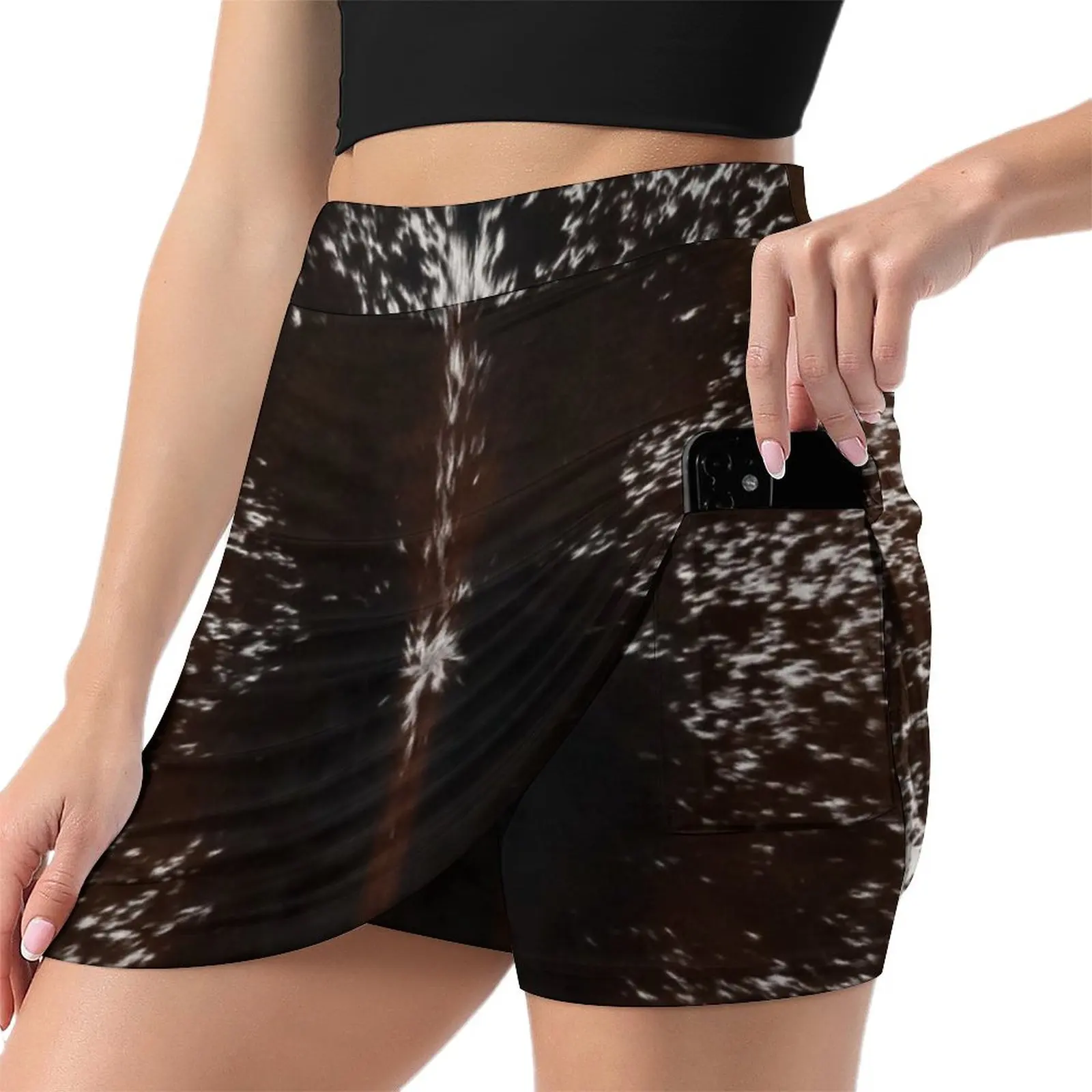 Cowhide Tan Brown and white Mini Skirt women's golf wear summer women's clothing korea stylish