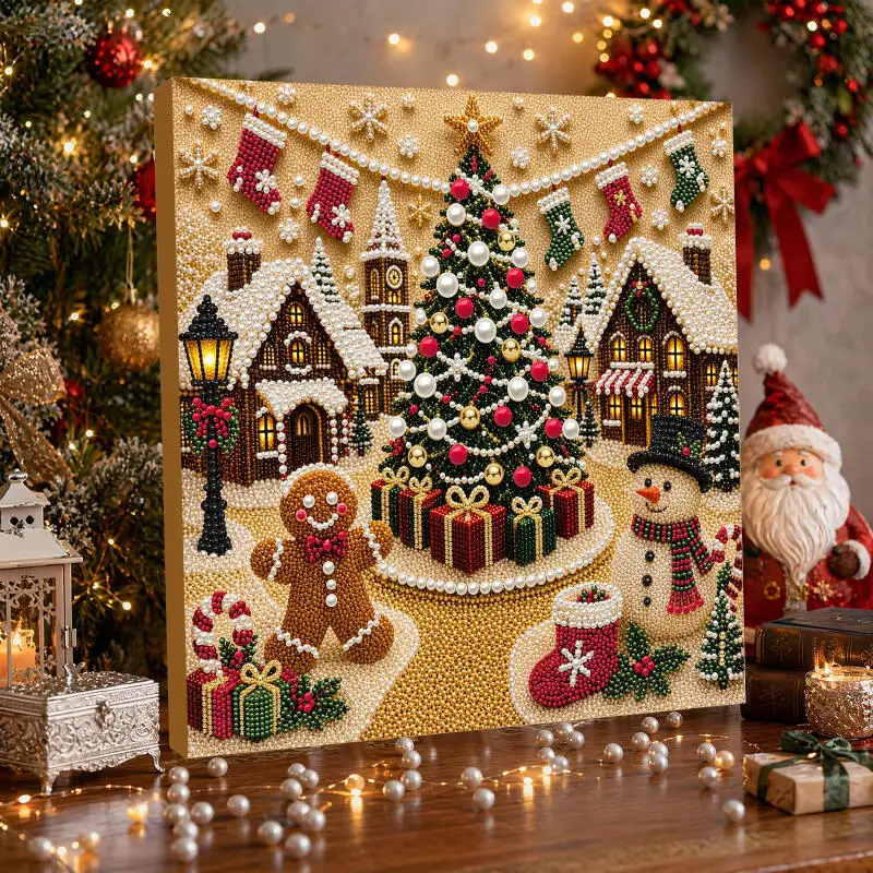 DIY 3D Christmas House Pearl Painting Toys Set Santa Claus Christmas Tree Drill Wax Painting Handmade Home Wall Decoration Gifts